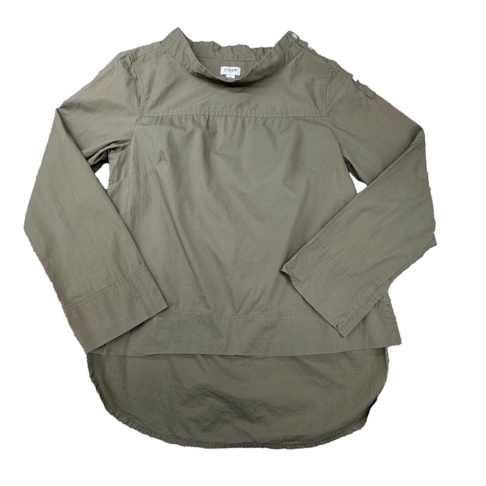 J.Crew Womens Size 0 XS Olive Green Popover Blouse Mock Neck High Low Hem